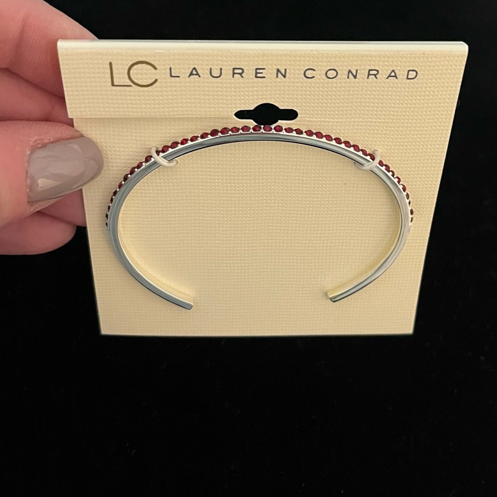 LC Lauren Conrad Silver Cuff Bracelet with Red Pave Stones